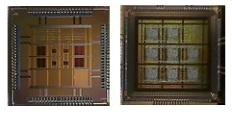 固有ID を生成する試作LSI。左が65nm・2.1mm角で、右が180nm・2.5mm角。この開発によりIoT機器のセキュリティ向上が図れる（画像はプレスリリースより）