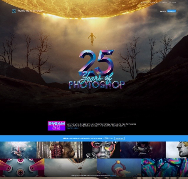 「25 years of Photoshop」ページ（USサイト）