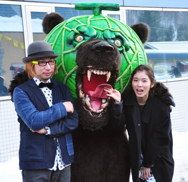 松岡茉優＆増田セバスチャン（監督）＆メロン熊 in 「ゆうばり国際ファンタスティック映画祭2015」ウェルカムセレモニー