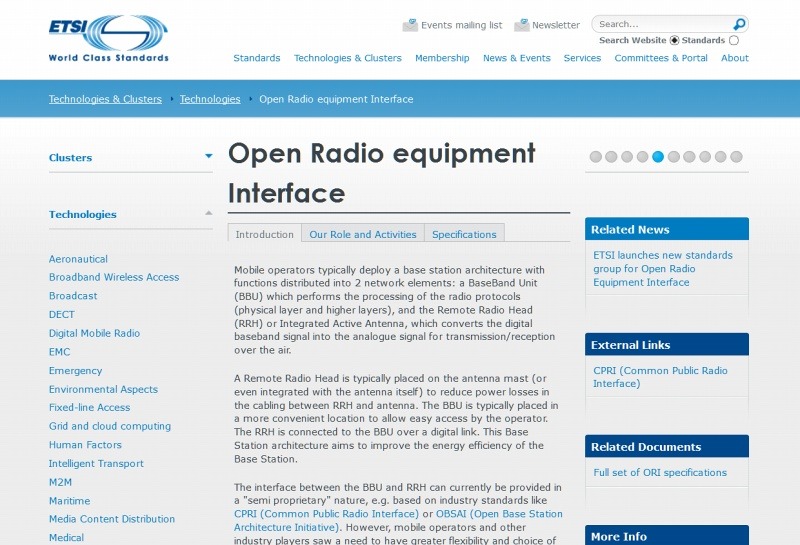 欧州電気通信標準化機構（ETSI）「ORI」解説ページ