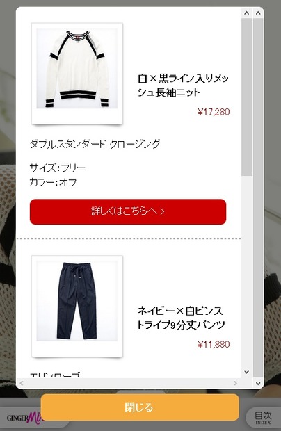 モデル写真をタップすることで購入画面が表示