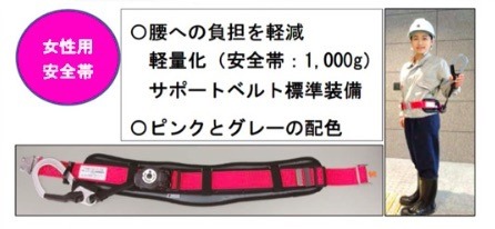 安全帯は軽量化をはかり、腰への負担も軽減させた作りとなっている。カラーリングもピンクを基調としており、華やかな印象を与えてくれる製品となっている（画像はプレスリリースより）