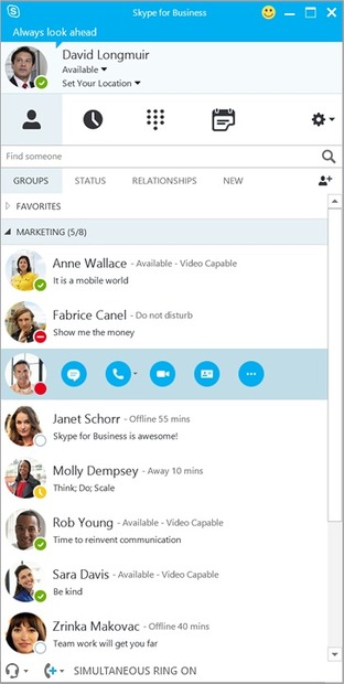 Skype for Business画面イメージ（モバイル）