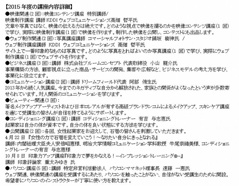 2015年度の講座内容詳細