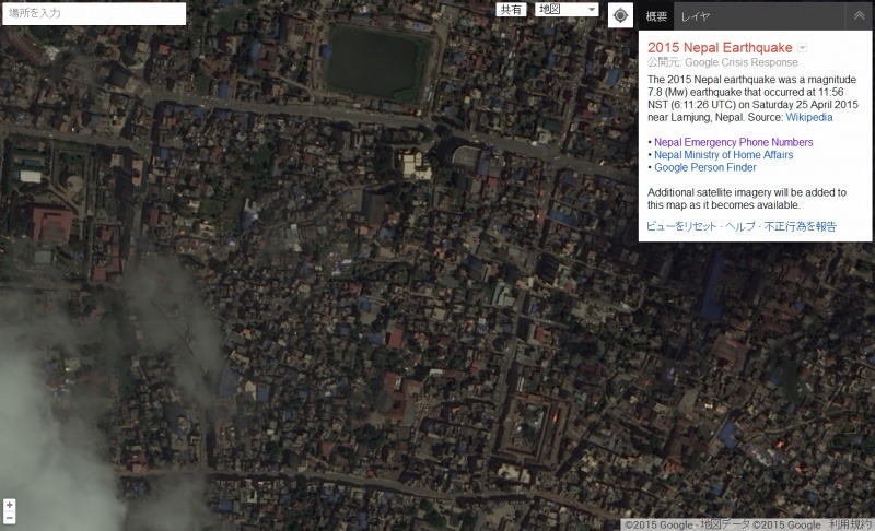 Googleクライシスマップでの閲覧画面
