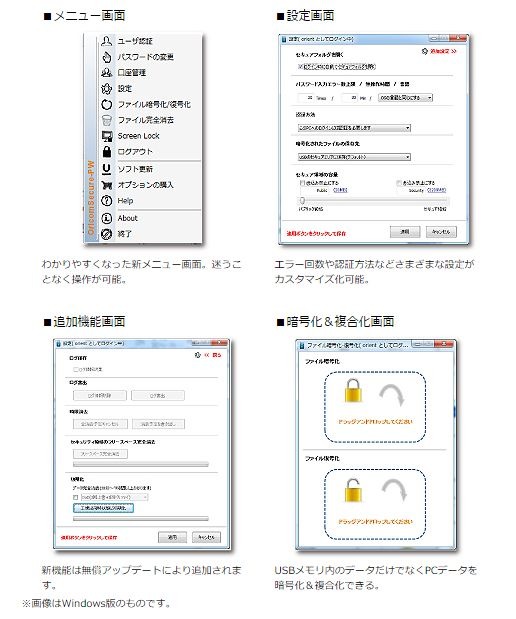 USBメモリーの盗難や紛失に伴うデータ流出を未然に防ぐ各種機能を備えており、簡単操作で設定可能。本製品を通してHDDやSSDのセキュリティ強化ができる（画像は同社Webサイトより）