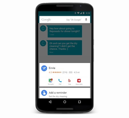 音声検索のGoogle Nowも強化され、「Now on tap」と呼ばれる新機能が追