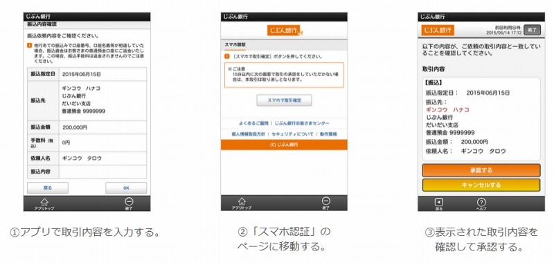 じぶん銀行スマートフォンアプリからの取引