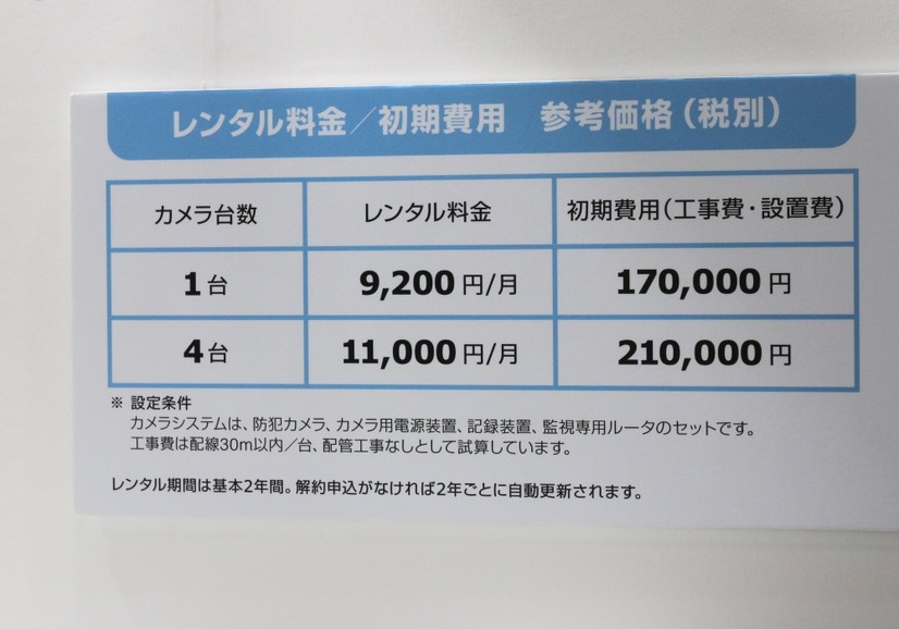 初期費用と月々9,200円（税別）からの利用料だけで防犯カメラの運用ができるサービス