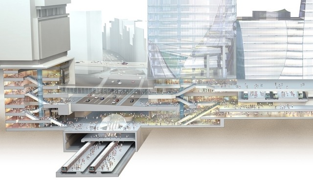 将来の渋谷駅の様子。東口地下広場によって副都心線・東横線とJR線の乗り換えが便利になる