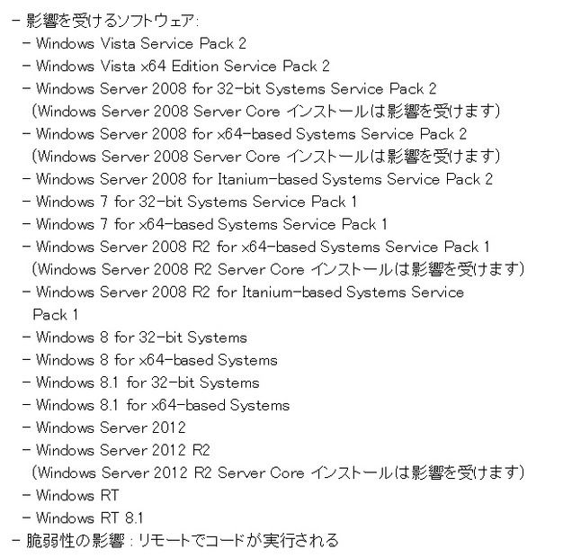 影響を受けるソフトウェア
