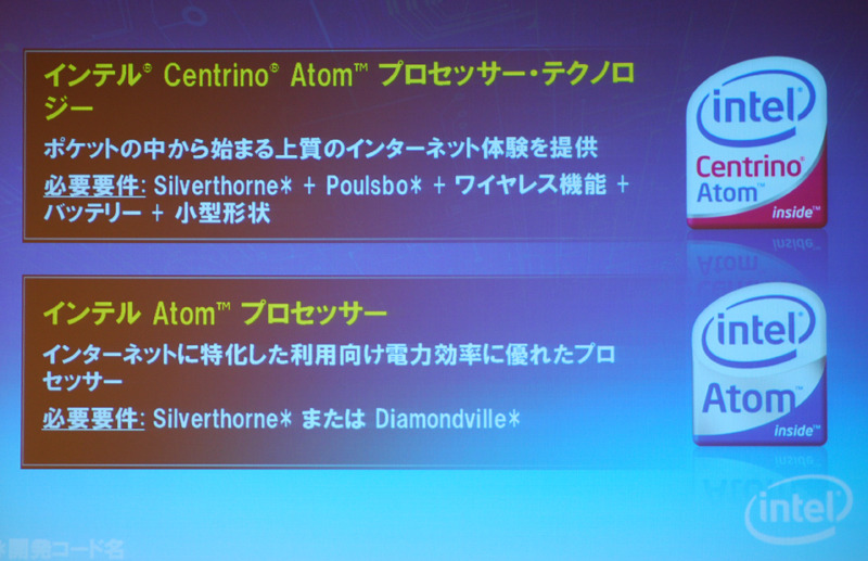 「Centrino Atom」、「Atom」ブランド