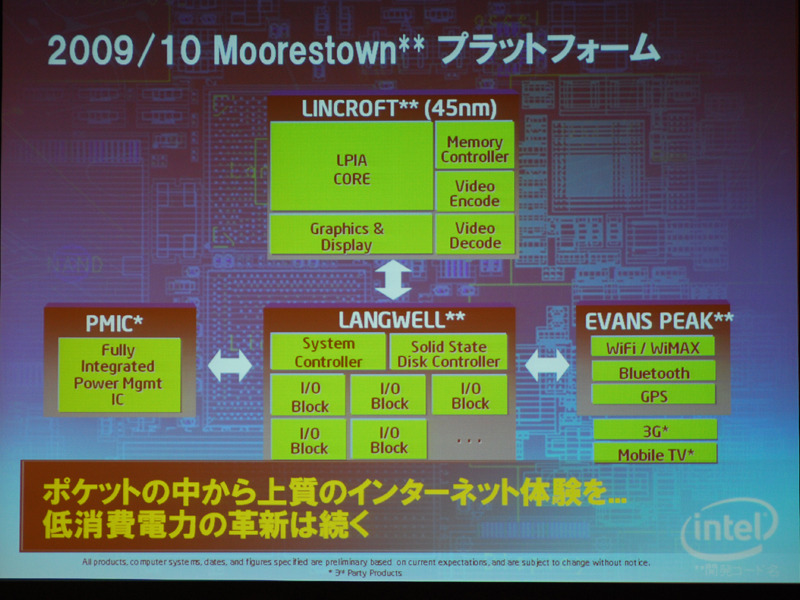 Moorestownプラットフォームには、さらにPMICとEvans Peakが追加され、さらに集積化されている。