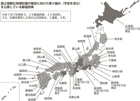 国土強靱化基本法に基づく地域計画の策定状況（１７年７月１５日時点）