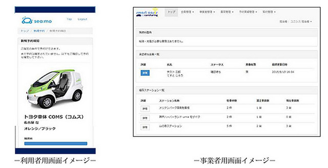 カーシェアリングシステムサービスの画面イメージ