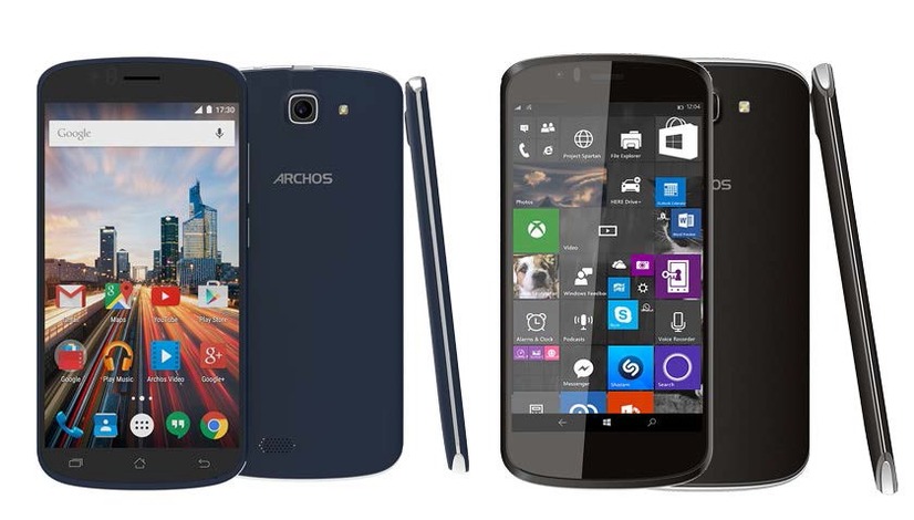 筐体・仕様は共通でAndroid 5.1.1搭載の「Archos 50e Helium」（左）とWindows 10搭載の「Archos 50 Cesium」