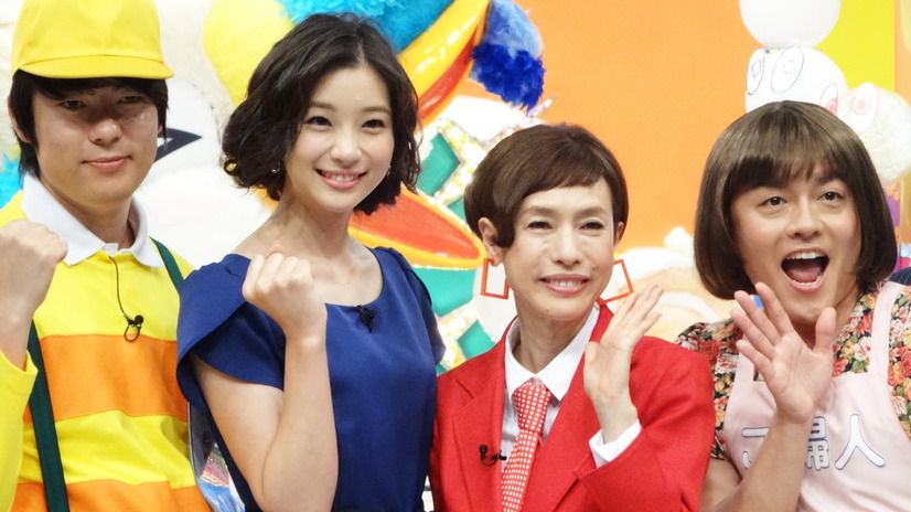 MCの久本雅美、足立梨花、チームキャプテンの井戸田潤、村本大輔