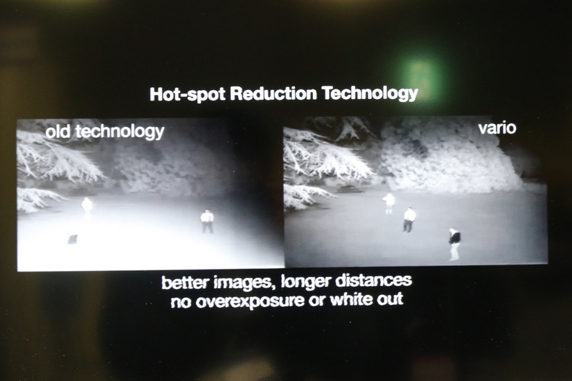 「ホットスポットリダクションテクノロジー」と呼ばれる配光を均一に分散し、白飛びと黒つぶれを抑制する技術のデモの様子（撮影：防犯システム取材班）