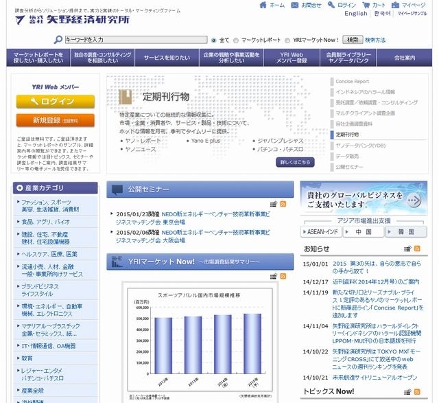矢野経済研究所のホームページ