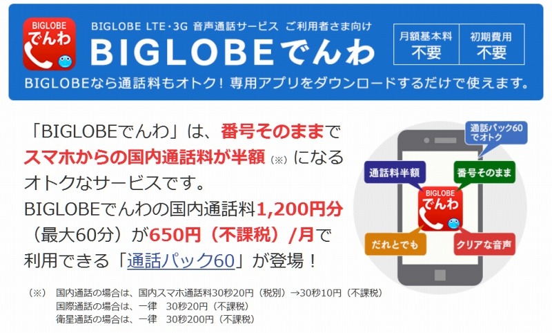 「BIGLOBEでんわ 通話パック60」の概要