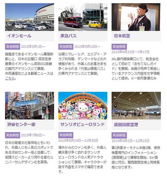 「おもてなしガイド」実証実験を行っている企業（抜粋）