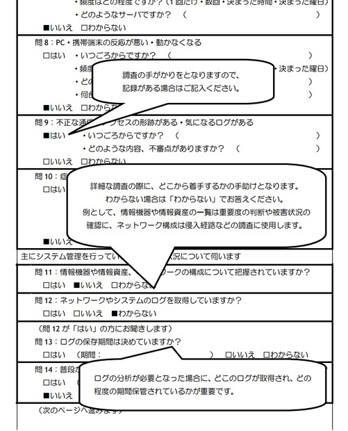 問診票の記入例（ガイドブックより）