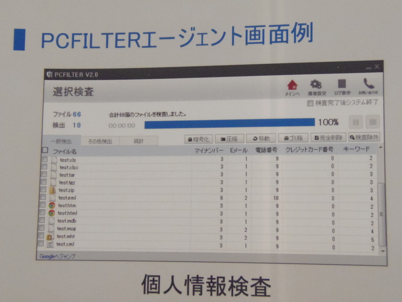 検出した結果を表示。各PCにどのくらい個人情報が入っているのか、一目瞭然だ