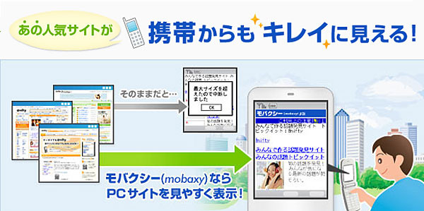 　ニフティは22日、携帯電話用PCサイト変換サービス「＠nifty モバクシーβ版」がイー・モバイルの「EMnet」端末に対応したことを発表した。