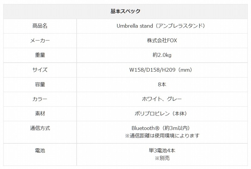 Umbrella stand商品スぺック