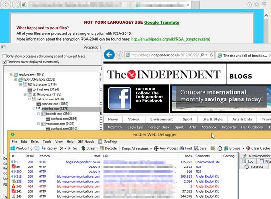 「The Independent」内で改ざんが確認されたブログページ