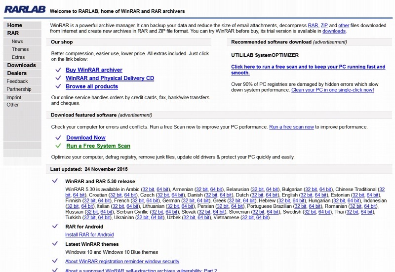 WinRARを販売するRARLABのサイト
