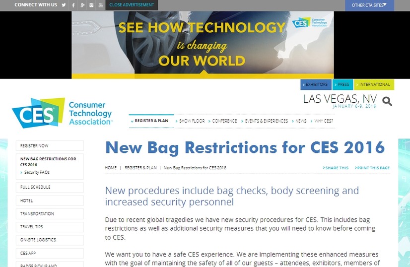 「CES 2016」のセキュリティに関するページ
