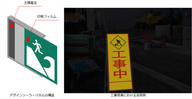 優れた夜間の視認性と景観を損なわないデザイン性から、工事用看板・標識のほか、防災標識や観光案内版など様々な活用が想定されている（画像はプレスリリースより）