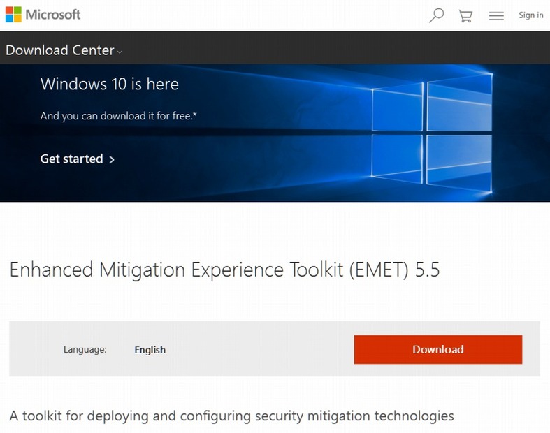「EMET 5.5」ダウンロードページ