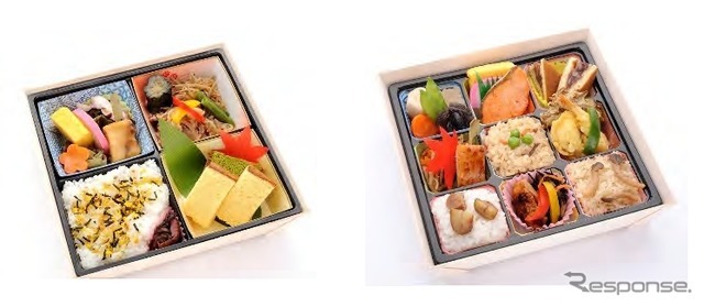 定番の幕の内弁当（右）のほか、シャロレー牛を使用したオリジナル弁当（左）なども販売される。