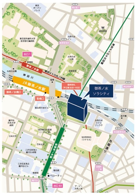 ソラシティカンファレンスセンターのアクセスマップ（施設のサイトより）