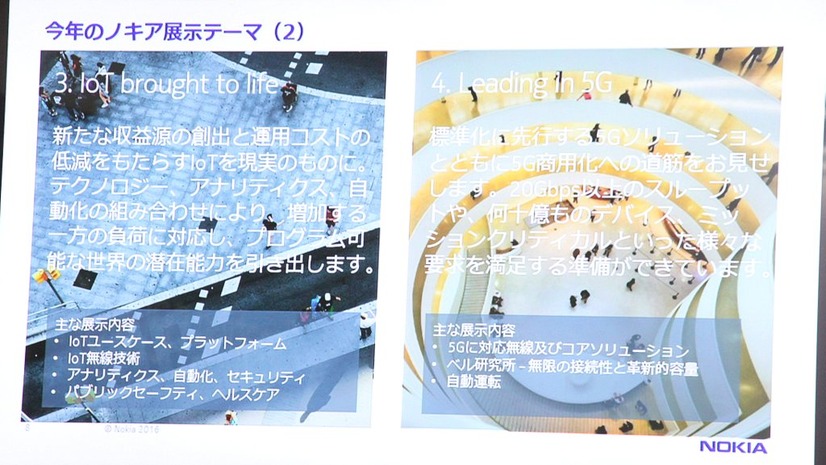 4つの展示テーマを設定。「IoT brought to life」「Leading in 5G」の説明