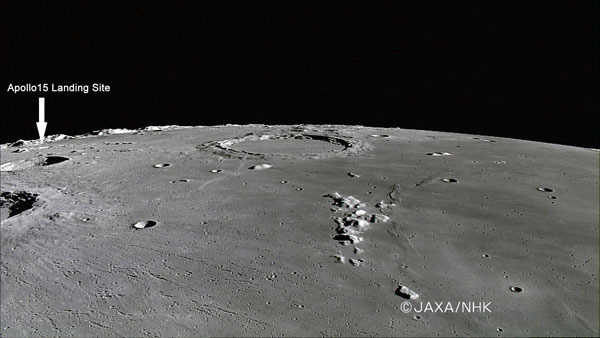 「かぐや」のハイビジョンカメラによる着陸地点付近の画像