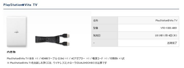 「PS Vita TV」および「Value Pack」出荷完了に