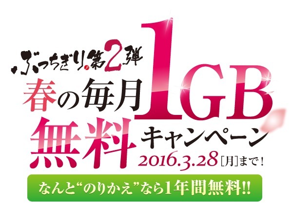 「春の毎月1GB無料キャンペーン」期間は28日まで