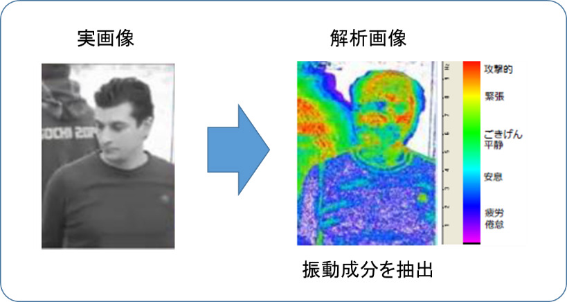 感情可視化技術の原理。人間が発している微動作（振動）をとらえ、パラメーター化して、撮影した人物が今どのような心理状態にあるのかを把握することができるのだ（画像はプレスリリースより）