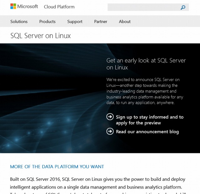 「SQL Server on Linux」プレビューサイト