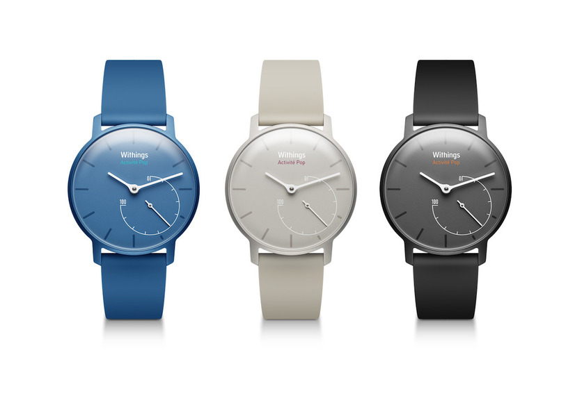 「Withings Activite Pop」(写真左から、Bright Azure、Elegant Sand、Shark Grey)