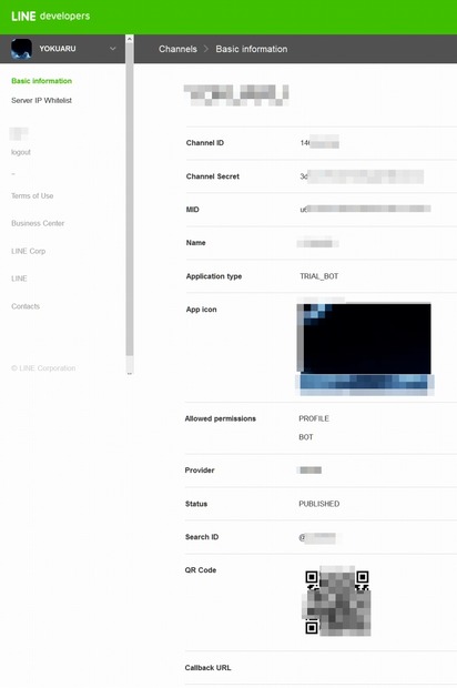 「BOT API Trial Account」の登録プロフィール