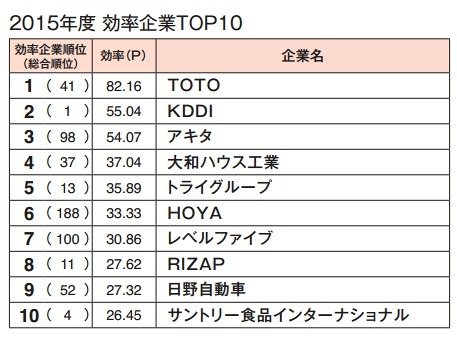 2015年度 効率企業TOP10