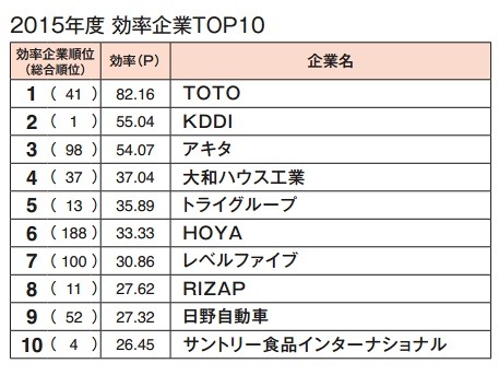 2015年度 効率企業TOP10