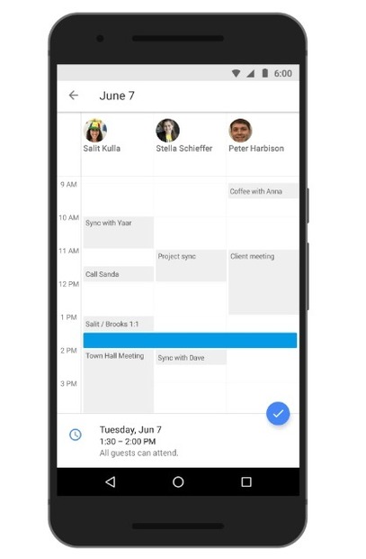 全員の予定を調整してくれる新機能「Find a time」が、GoogleカレンダーのAndroid版に追加