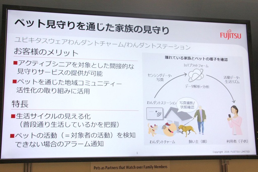 富士通では、ペット介在型の見守りサービスを開発中