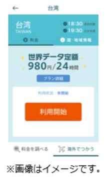 「世界データ定額アプリ」画面イメージ