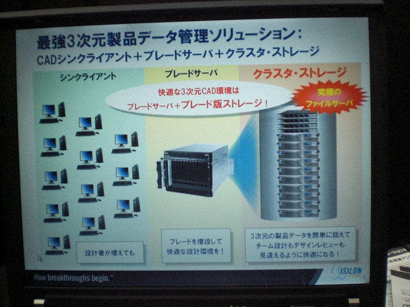 今回のソリューションには「IBM BladeCenter」と「Isilon IQ クラスタ ストレージ」を使用